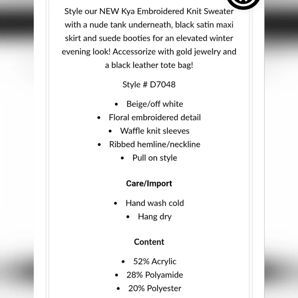 Stitch + Feather Kya Embroidered Knit Sweater Small - Picture 2 of 6